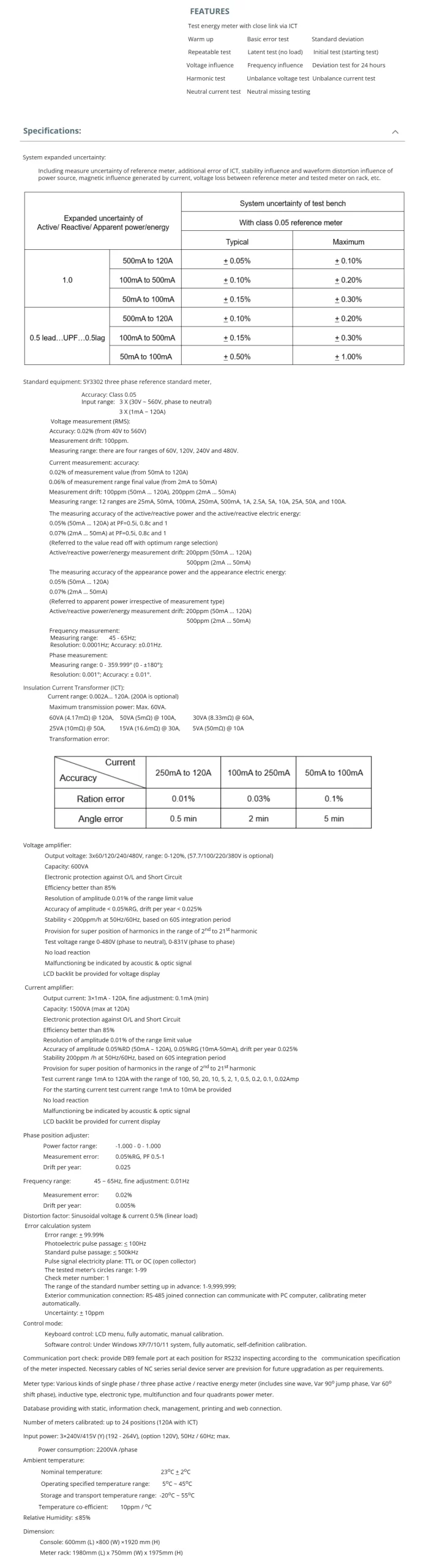 polyphase energy meter test bench
