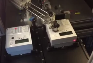 Control buttons on an automatic energy meter verification line Control buttons on an automatic energy meter verification line.